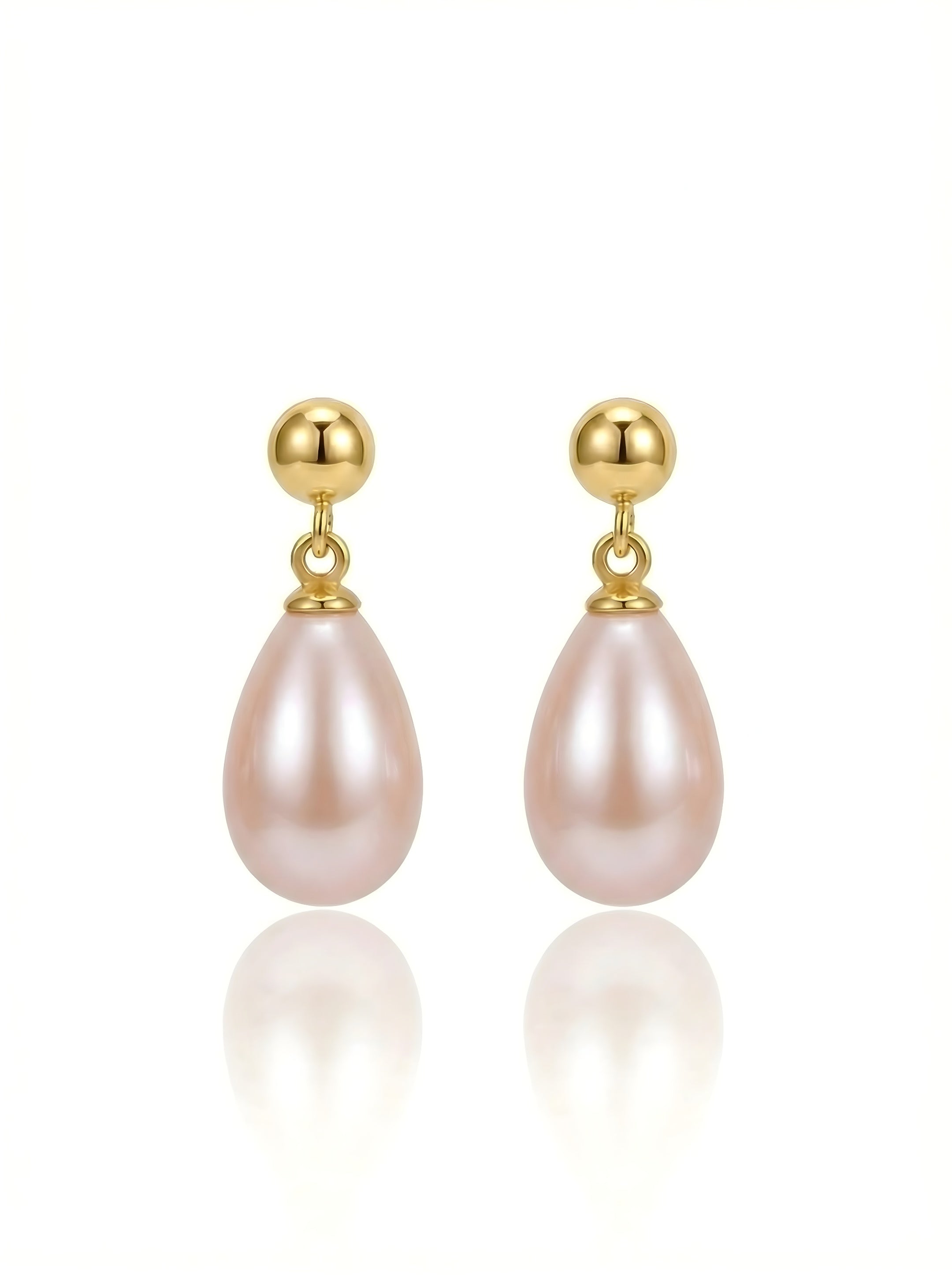 Cercei Aur 14K cu Perle Naturale Roz Lacrima 8-9mm Tija — Lady Di detaliu - cercei perle naturale aur 14K - Royal Pearls