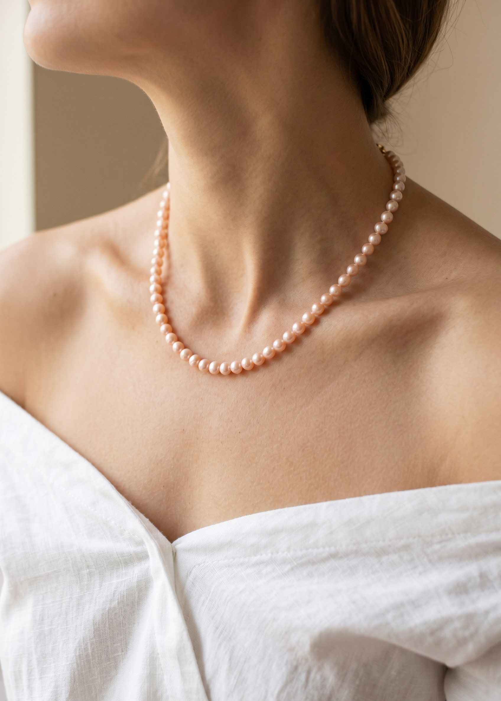 Colier Aur 14K cu Perle Naturale Roz 4-5mm — Blush Line - colier perle naturale aur 14K - Royal Pearls
