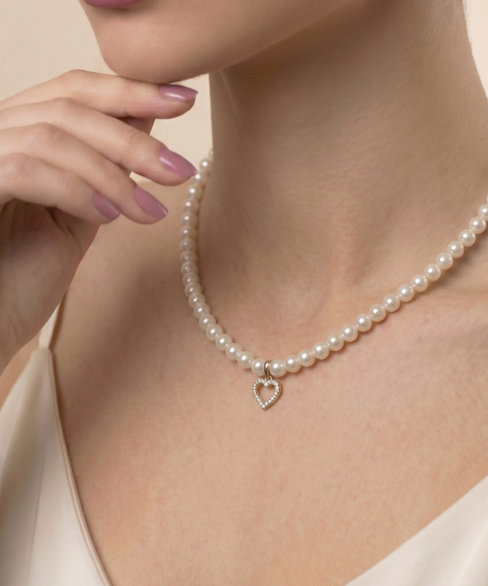 colier perle naturale albe 5-6mm pandantiv inima aur 14k - lumin heart alb - royal pearls