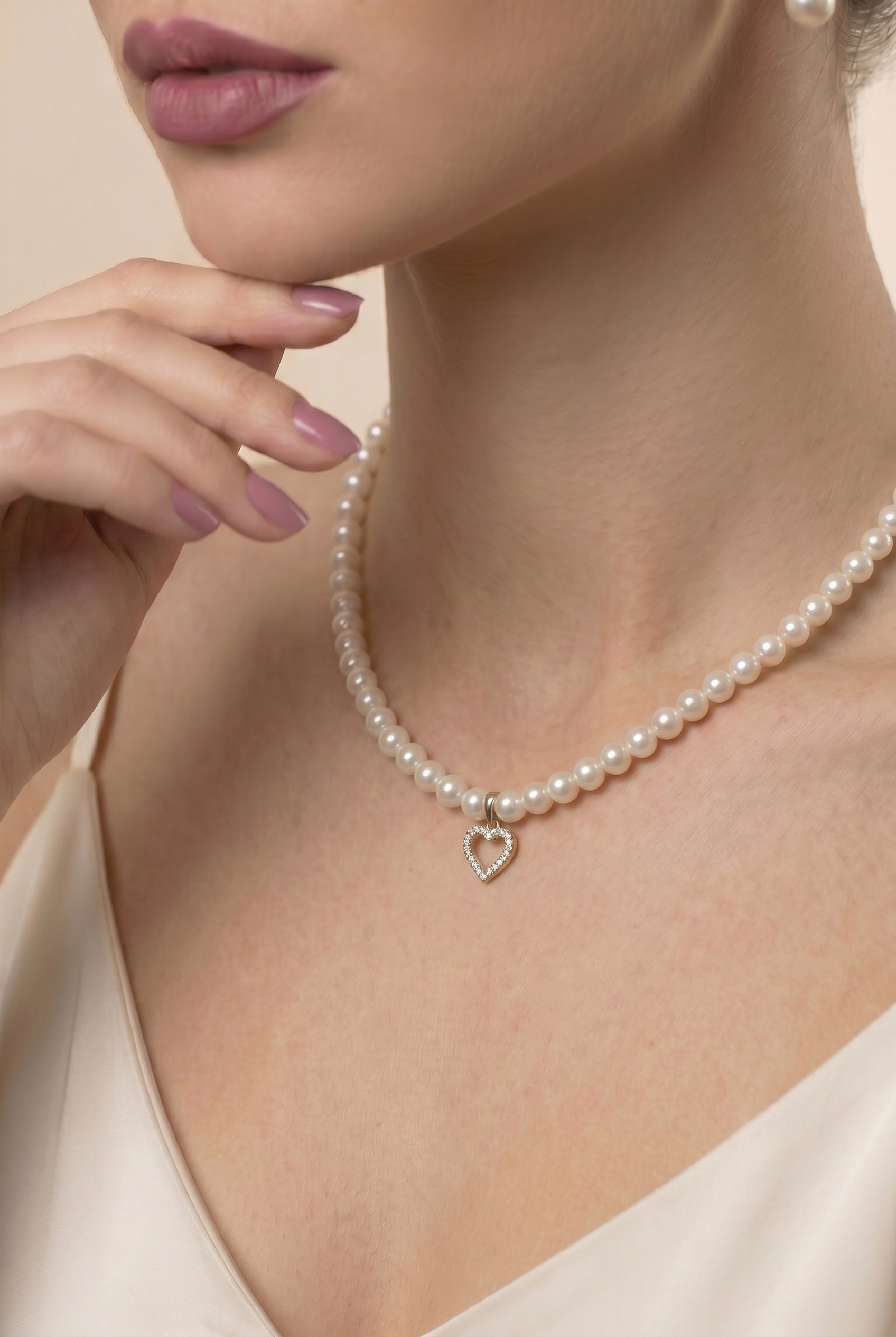 colier perle naturale albe 5-6mm pandantiv inima aur 14k - lumin heart alb - royal pearls