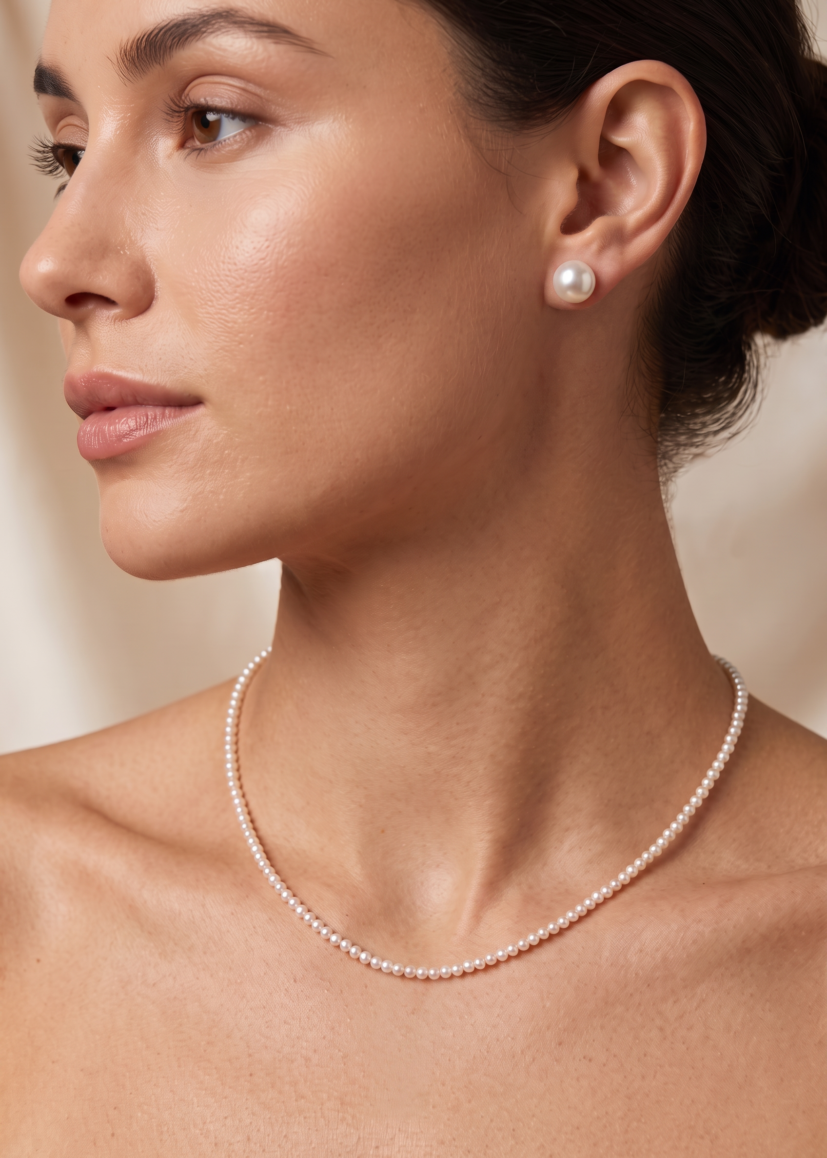Colier Aur 14K cu Perle Naturale Albe 3mm AAA — Petite Pearl - colier perle naturale aur 14K - Royal Pearls