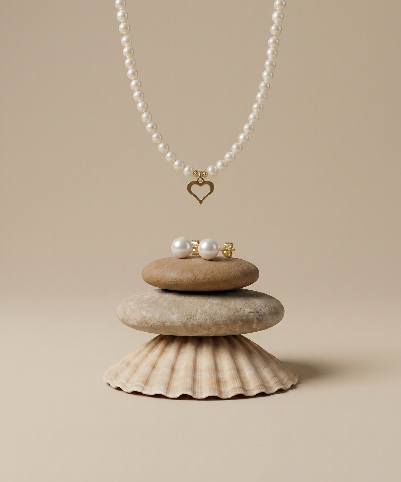 colier perle naturale albe 4-5mm inima aur 14k detaliu - amour pearl - royal pearls