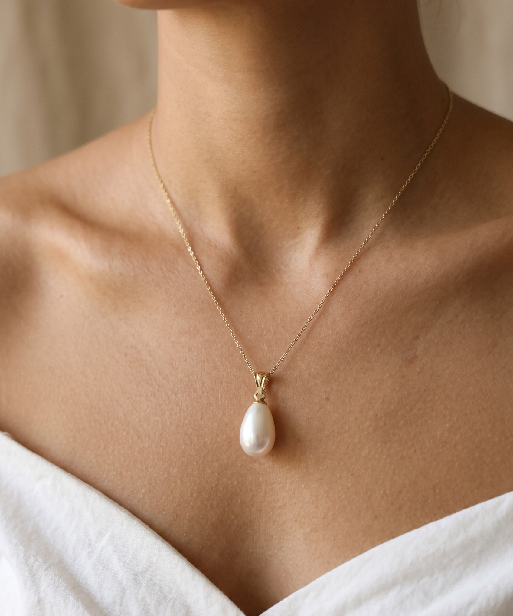 Pandantiv Aur 14K cu Perlă Naturală Albă Lacrimă 9-10mm — Celeste