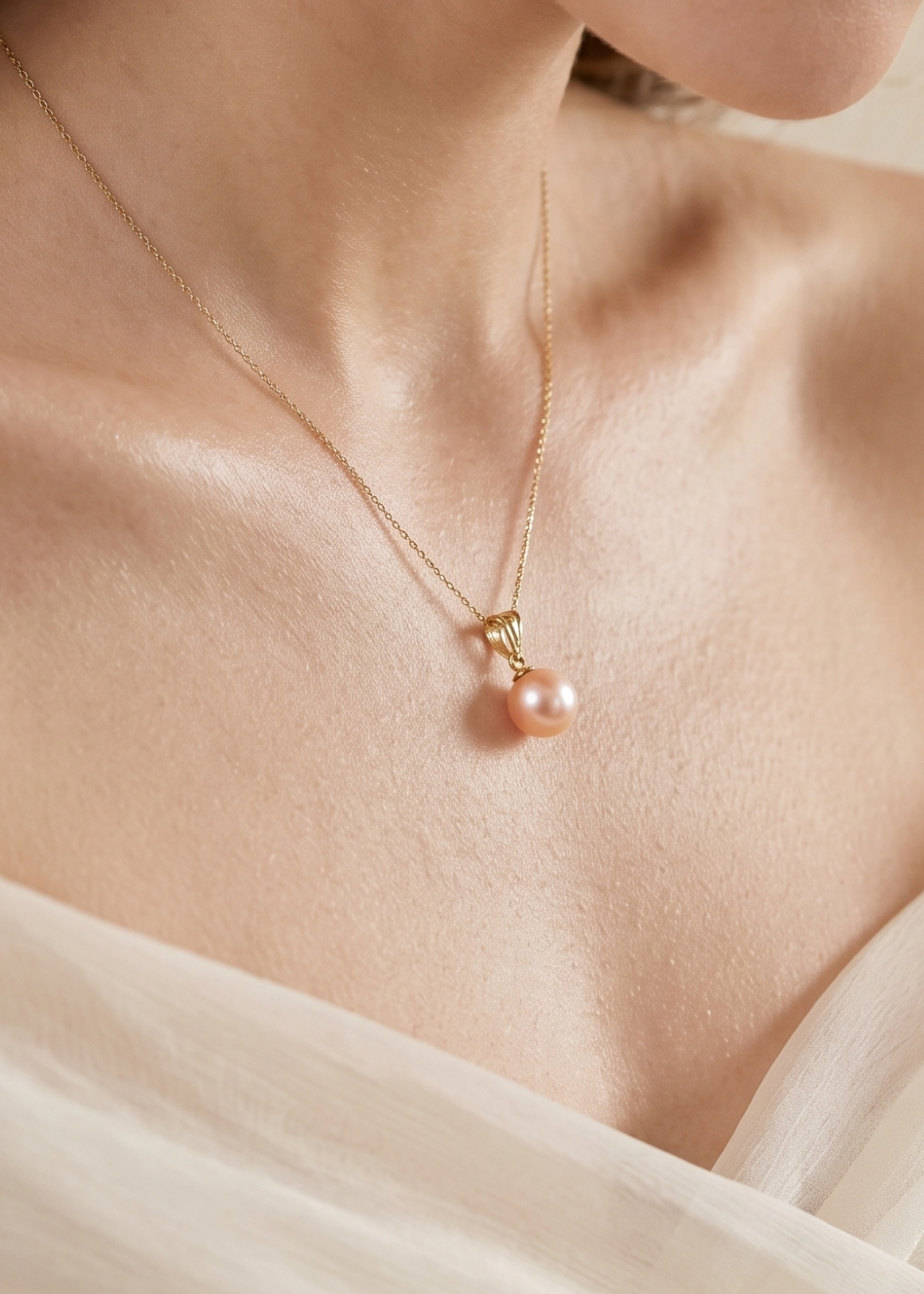 Colier Aur 14K cu Perlă Naturală Roz Rotundă 7-8mm — Elysia - colier perle naturale aur 14K - Royal Pearls