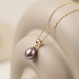 14K yellow gold pendant with natural purple cultured pearl drop 8 – 9 mm Nova