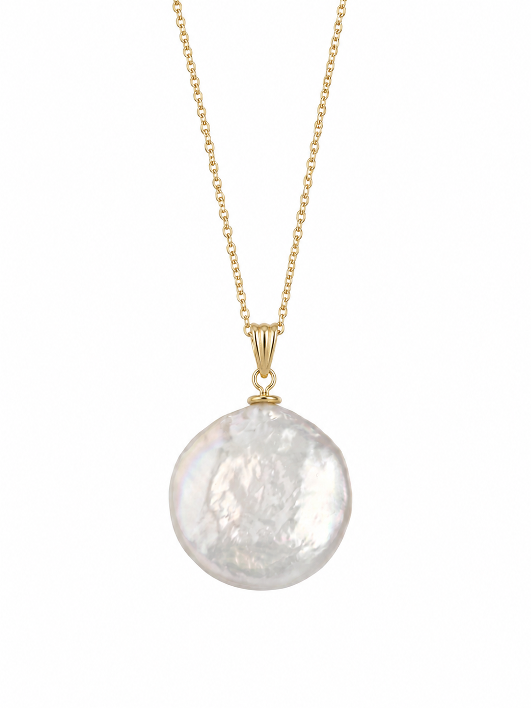 Colier Aur 14K cu Perlă Naturală Keshi Albă — Alba unghi lateral - colier perle naturale aur 14K - Royal Pearls