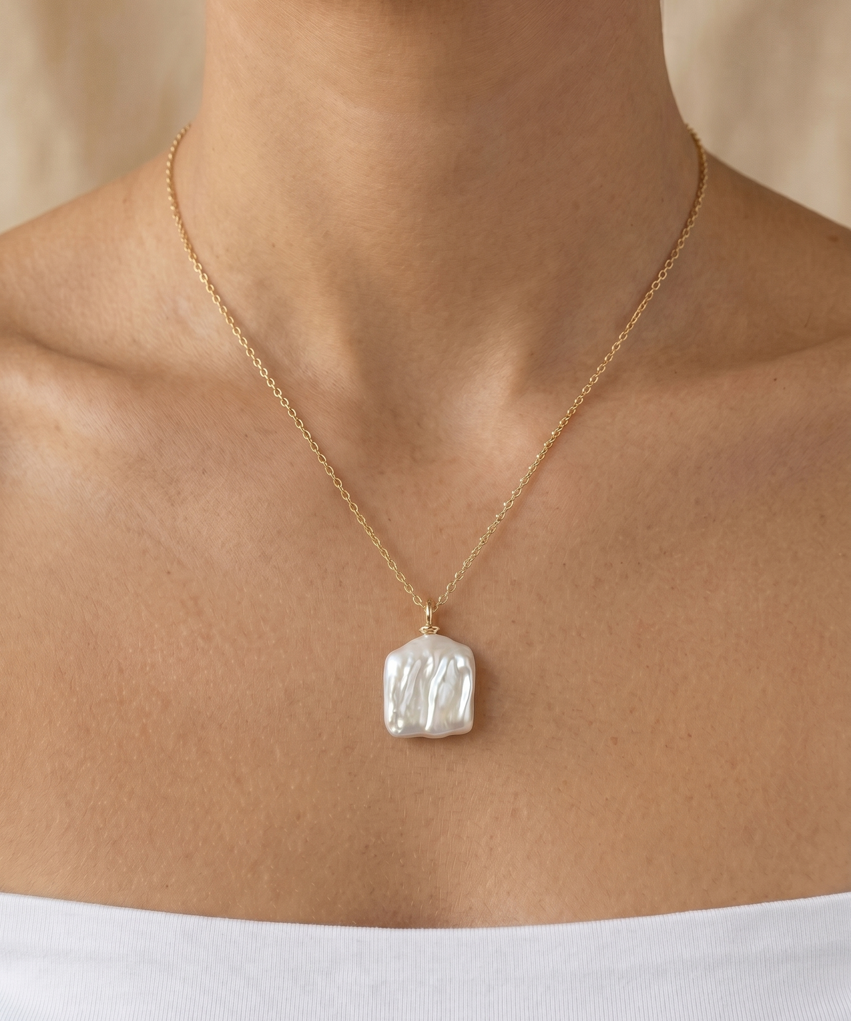 Colier Marina Aur 14K si Perlă Naturală Keshi