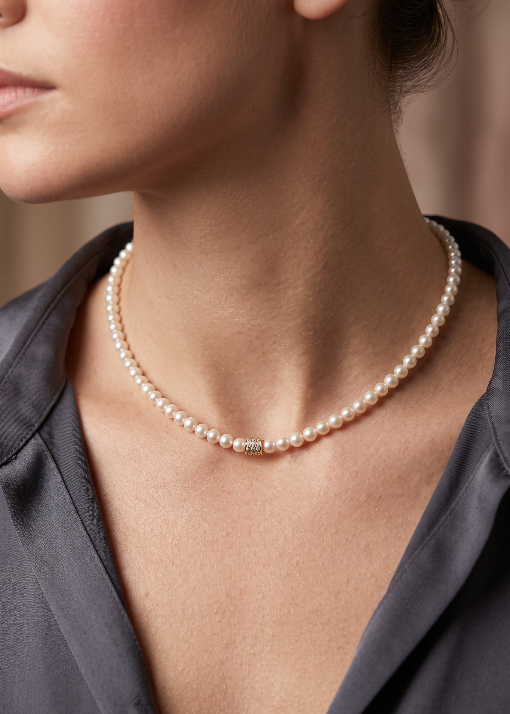Colier Aur 14K cu Perle Naturale Albe 5–6 mm  — Ivory Spark