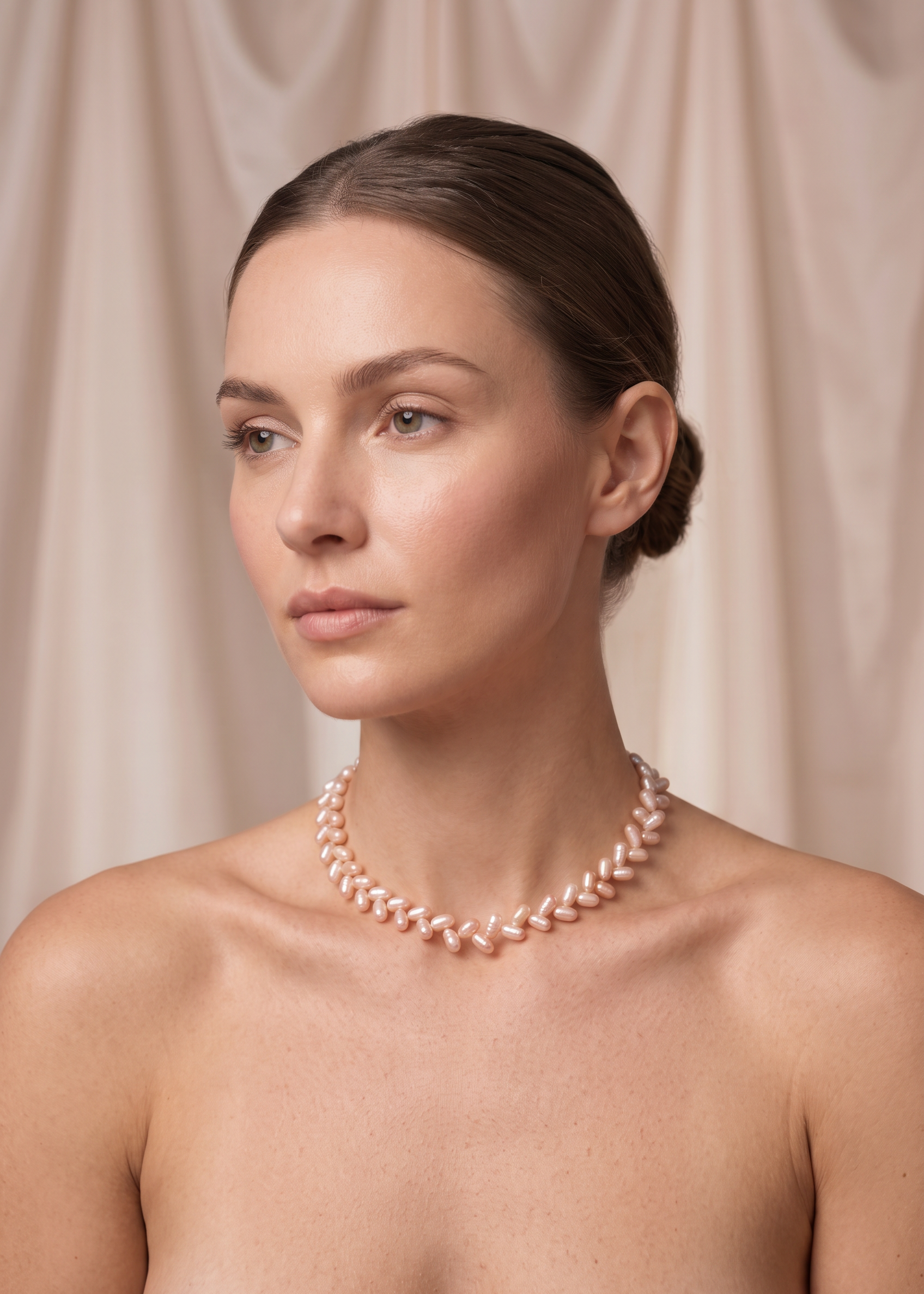 Colier Perle Naturale Roz Ovale și Aur 14K — Serenity