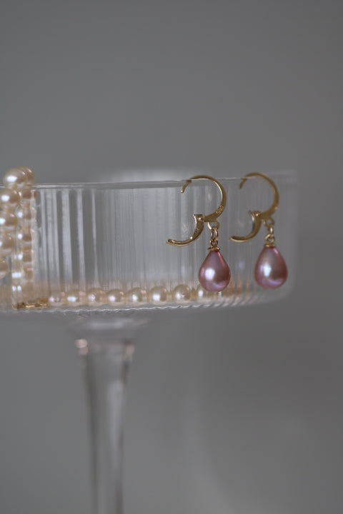 istem de prindere cercei din aur 14K galben cu perlă naturală de cultură mov