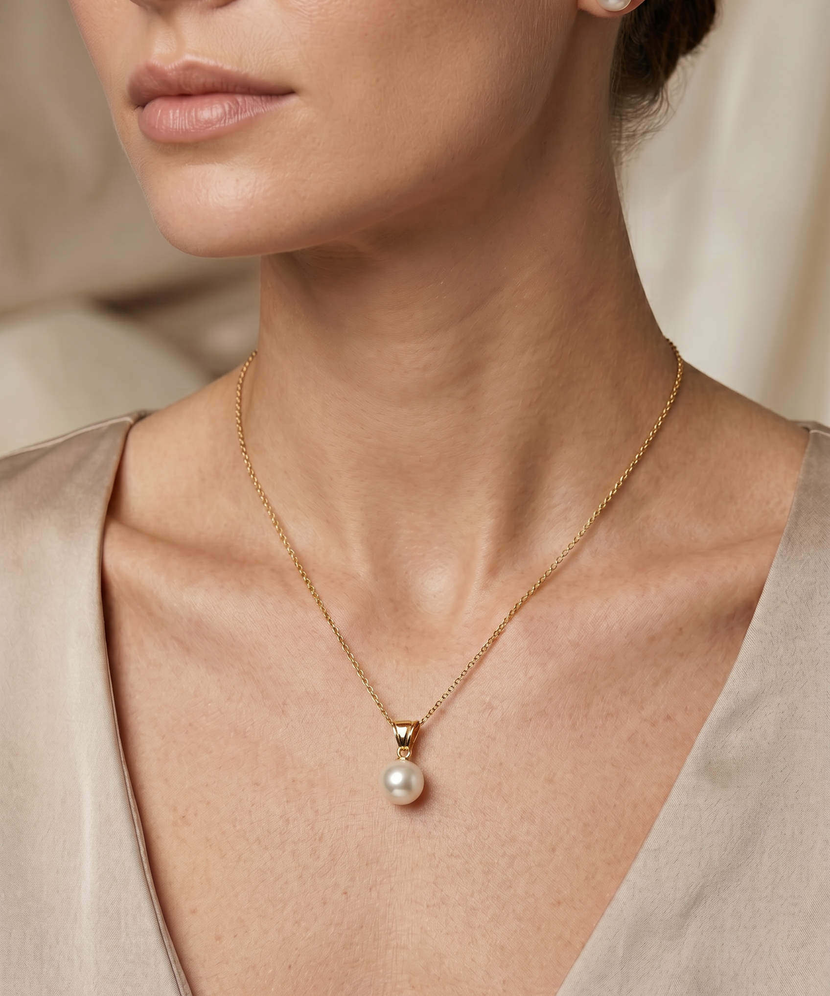Pandantiv Aur 14K cu Perlă Naturală Albă 7-8mm — Astra