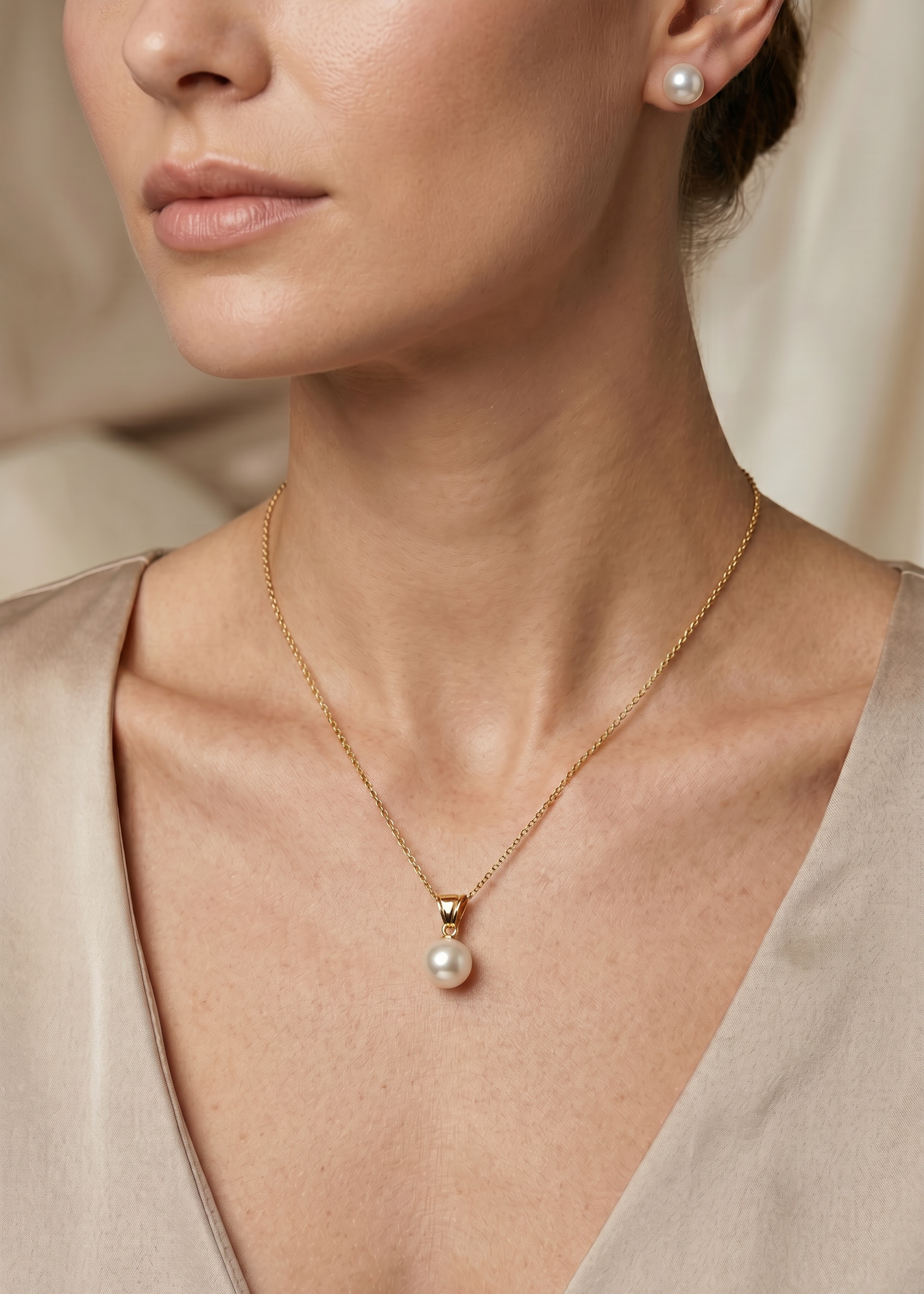 Pandantiv Aur 14K cu Perlă Naturală Albă 7-8mm — Astra detaliu - pandantiv perla naturala aur 14K - Royal Pearls