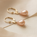 cercei perle naturale roz lacrima 8-9mm tortita aur 14k prezentare - catherine - royal pearls