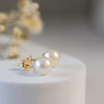 cercei stud perle naturale albe 8-9mm aur 14k prezentare - royal pearls