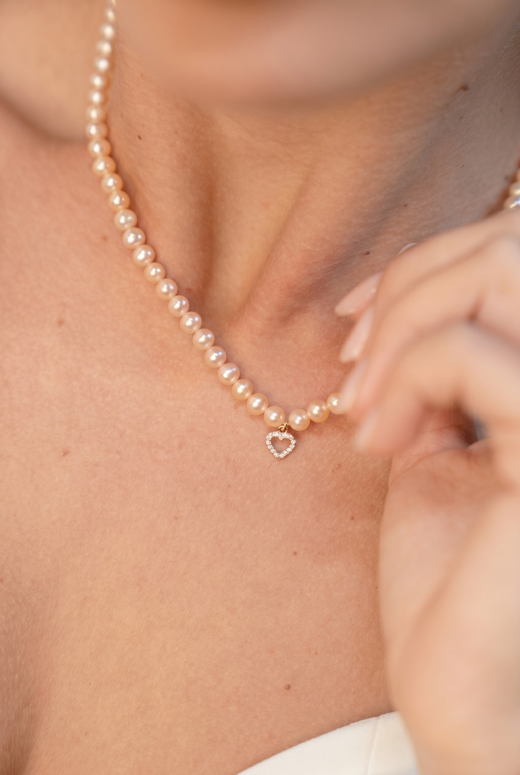 colier perle naturale roz 5-6mm pandantiv inima aur 14k - lumin heart - royal pearls