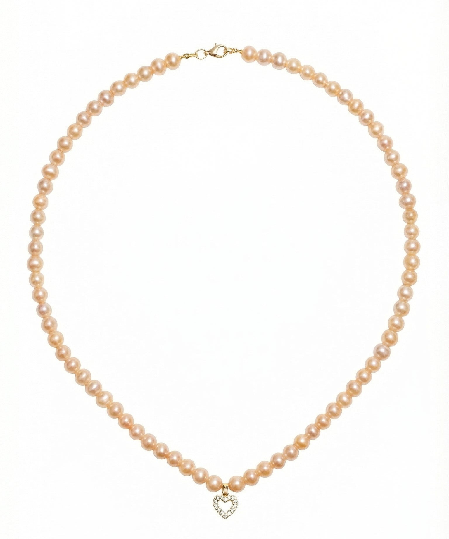 Colier Lumin Heart cu perle de cultură roz și pandantiv inimă din aur galben 14K