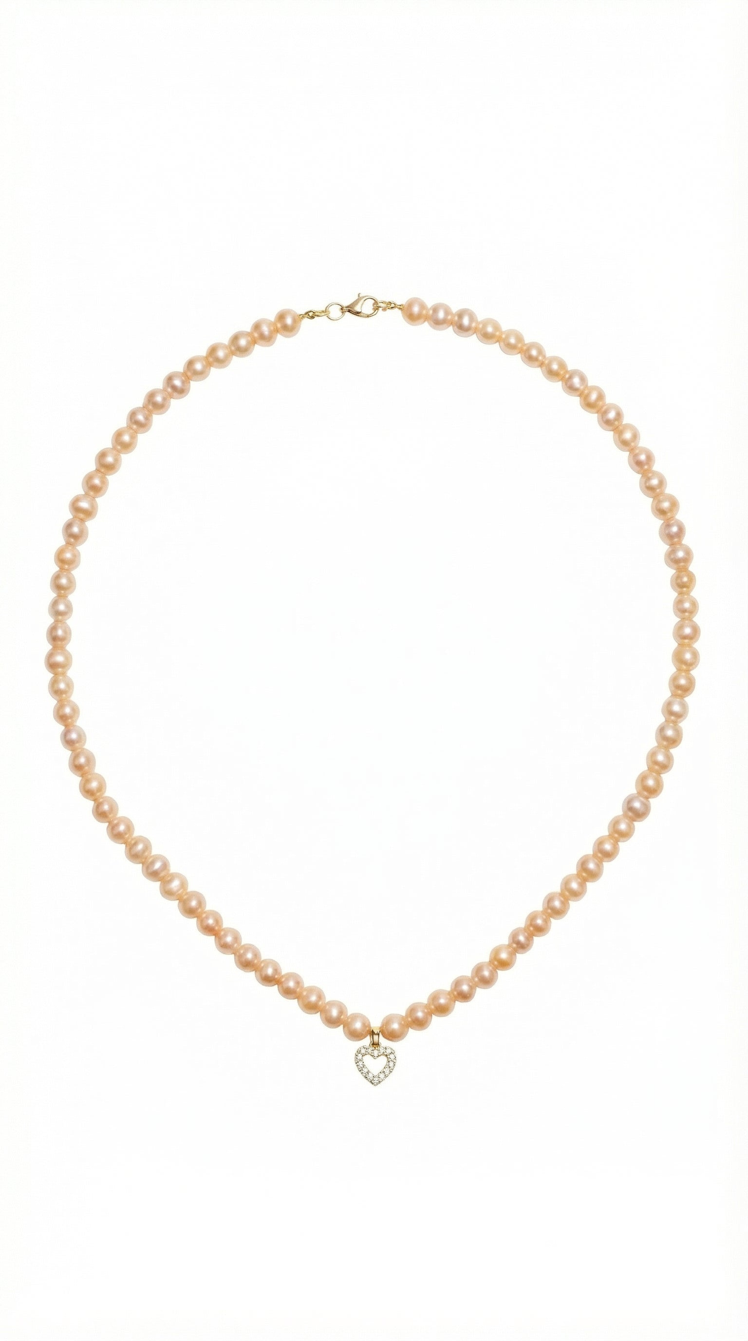 Colier Lumin Heart cu perle de cultură roz și pandantiv inimă din aur galben 14K