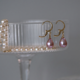 cercei perle naturale mov lacrima 8-9mm aur 14k prezentare - sophie - royal pearls