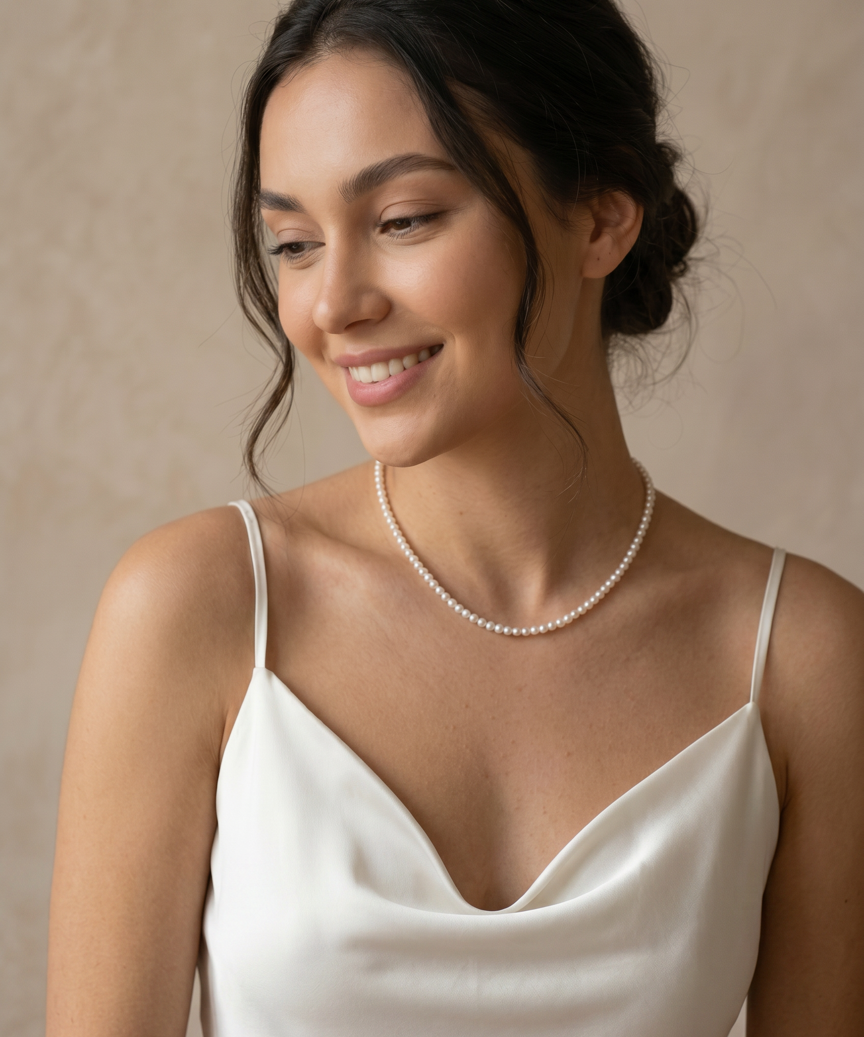 colier perle naturale albe 3mm AAA aur 14k lifestyle - petite pearl - royal pearls