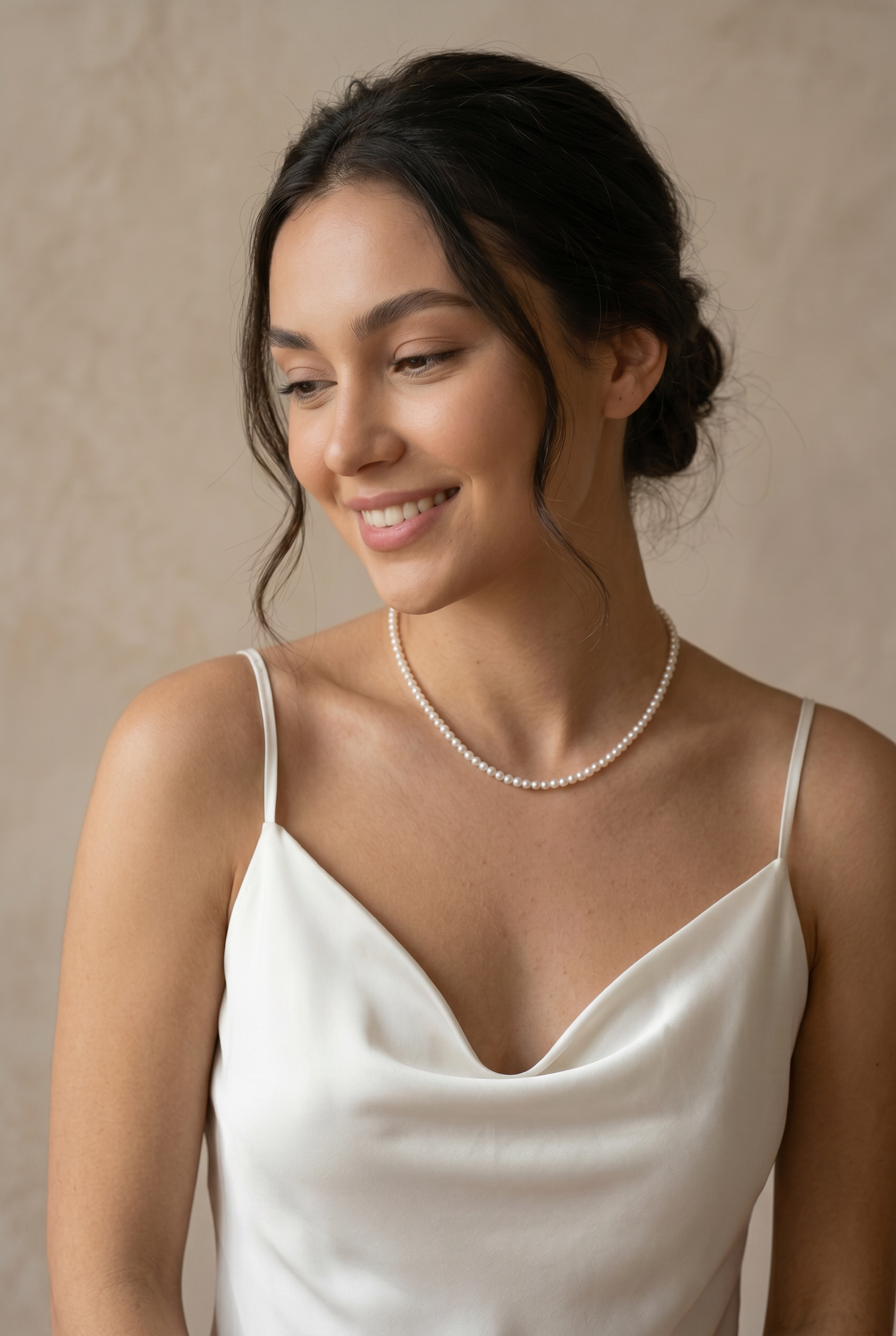 colier perle naturale albe 3mm AAA aur 14k lifestyle - petite pearl - royal pearls