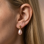 cercei perle naturale roz lacrima 8-9mm tija aur 14k detaliu - lady d - royal pearls