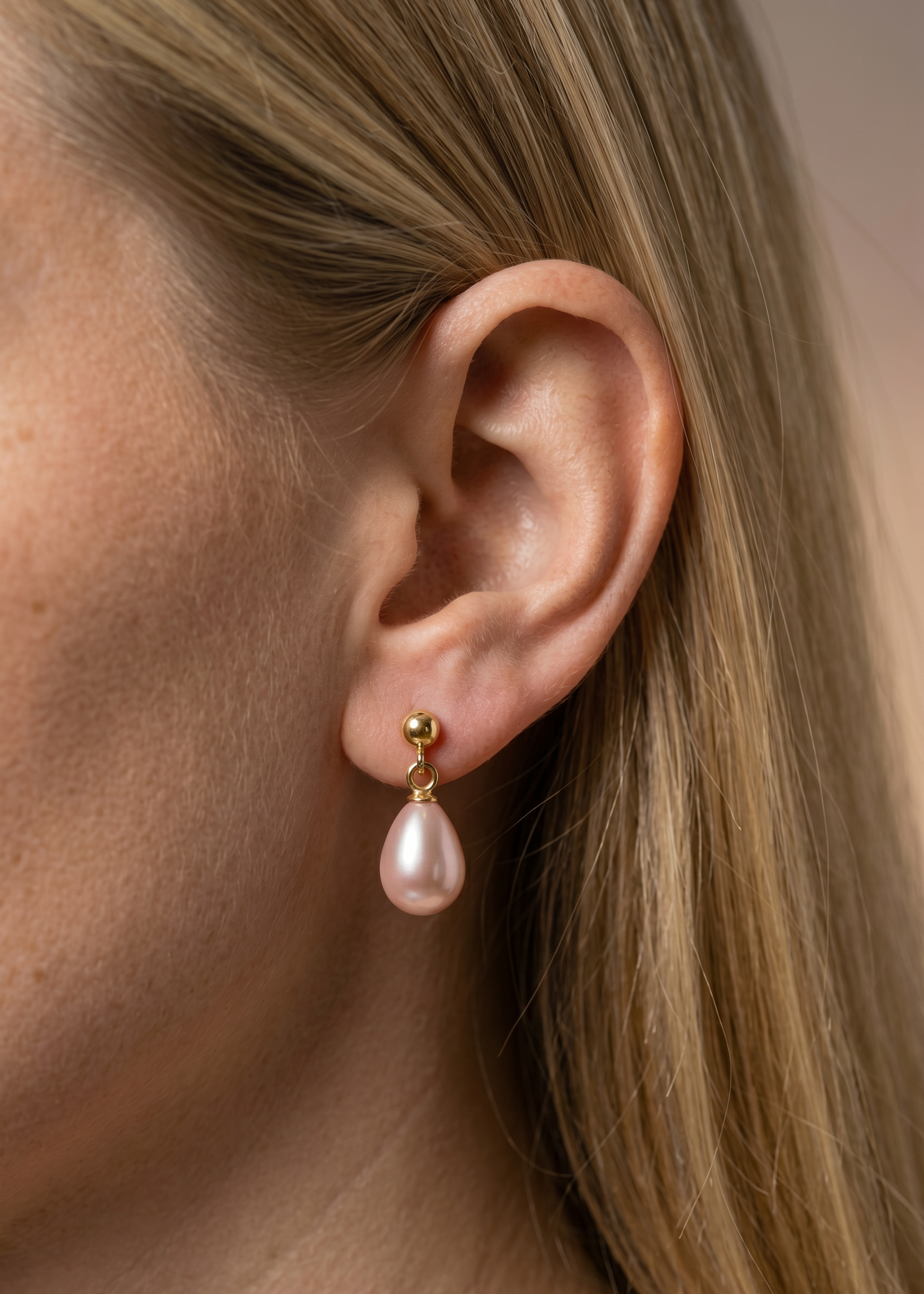 Cercei Aur 14K cu Perle Naturale Roz Lacrima 8-9mm Tija — Lady Di - cercei perle naturale aur 14K - Royal Pearls