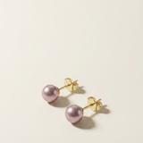 14K gold stud earrings with 5 – 6 mm purple cultured pearls