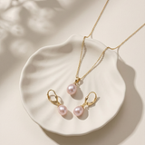 Set Perle Naturale Roz Aur 14K Catherine – Perle Lacrimă 8–9 mm
