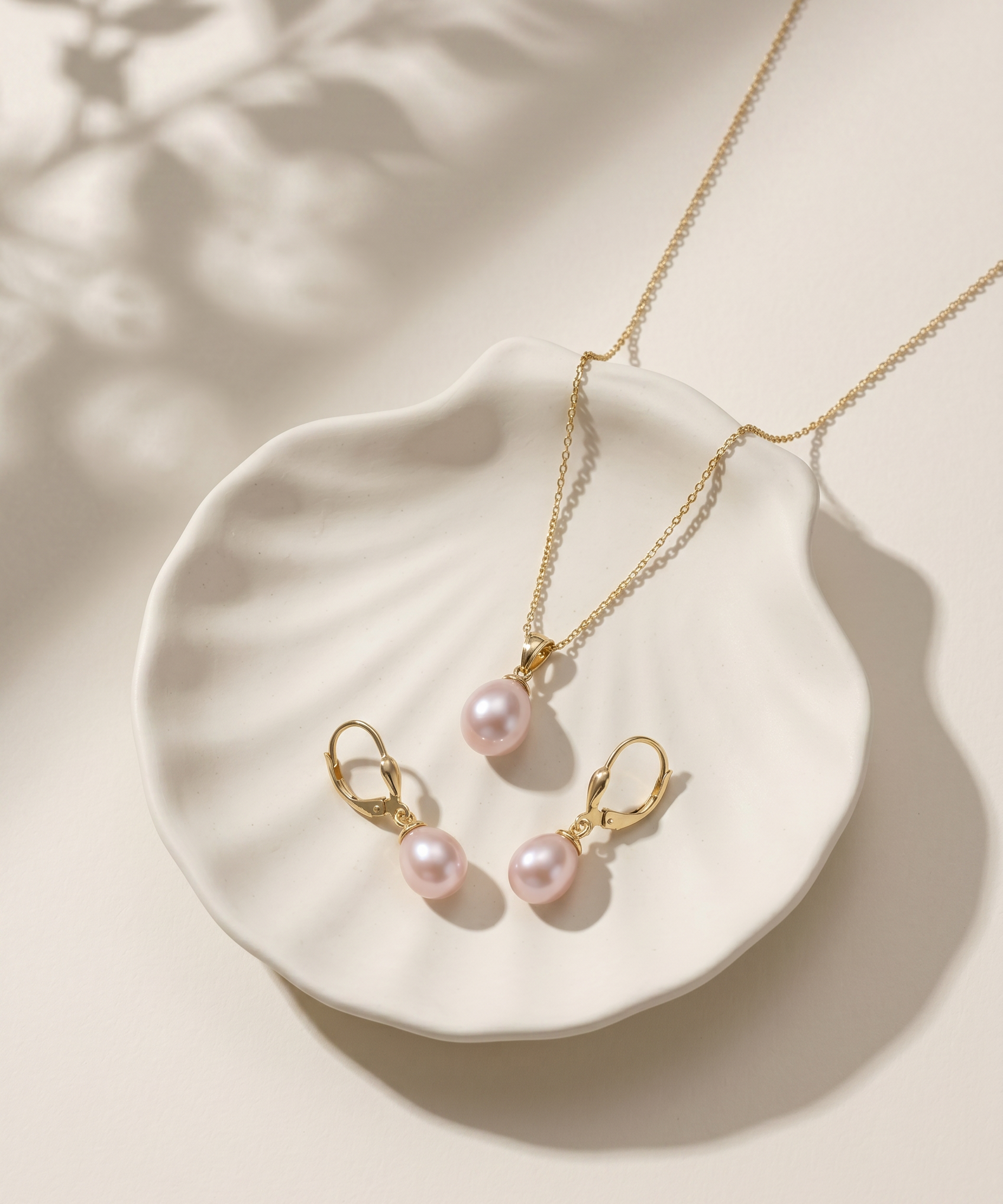 Set Perle Naturale Roz Aur 14K Catherine – Perle Lacrimă 8–9 mm