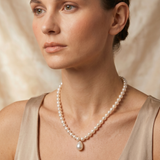 Colier Aur 14K cu Perle Naturale Champagne 5-6mm si Pandantiv Perla— Lady Di
