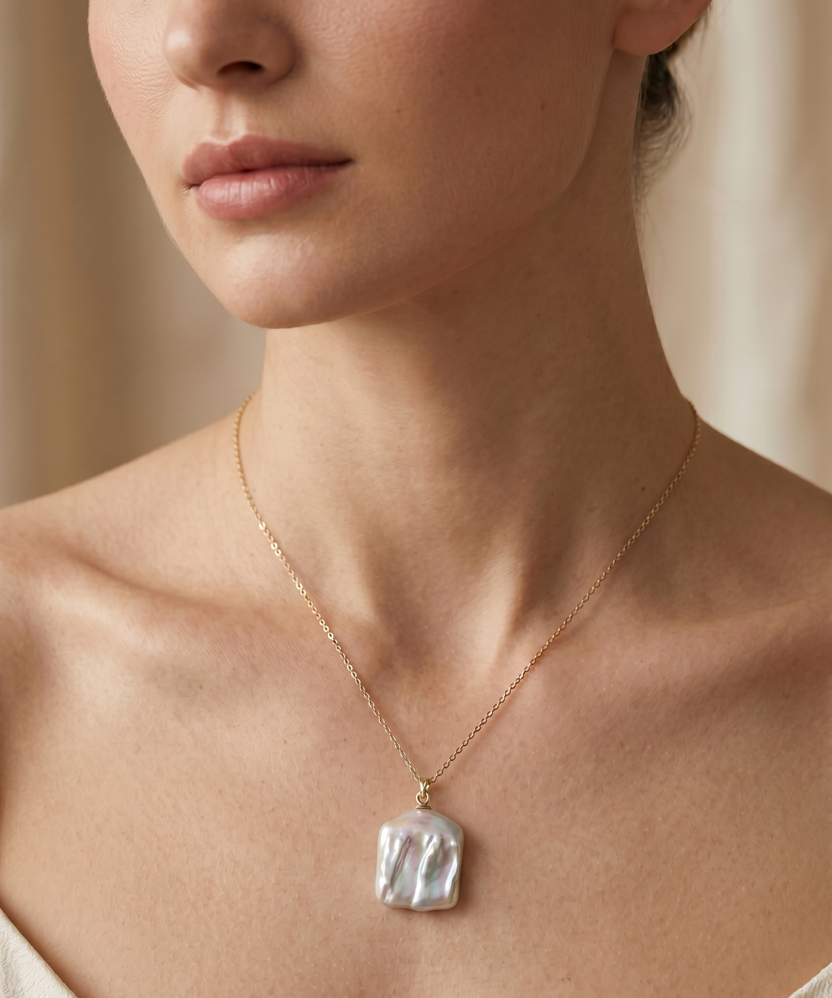 colier perle keshi naturale aur 14k detaliu - marina - royal pearls