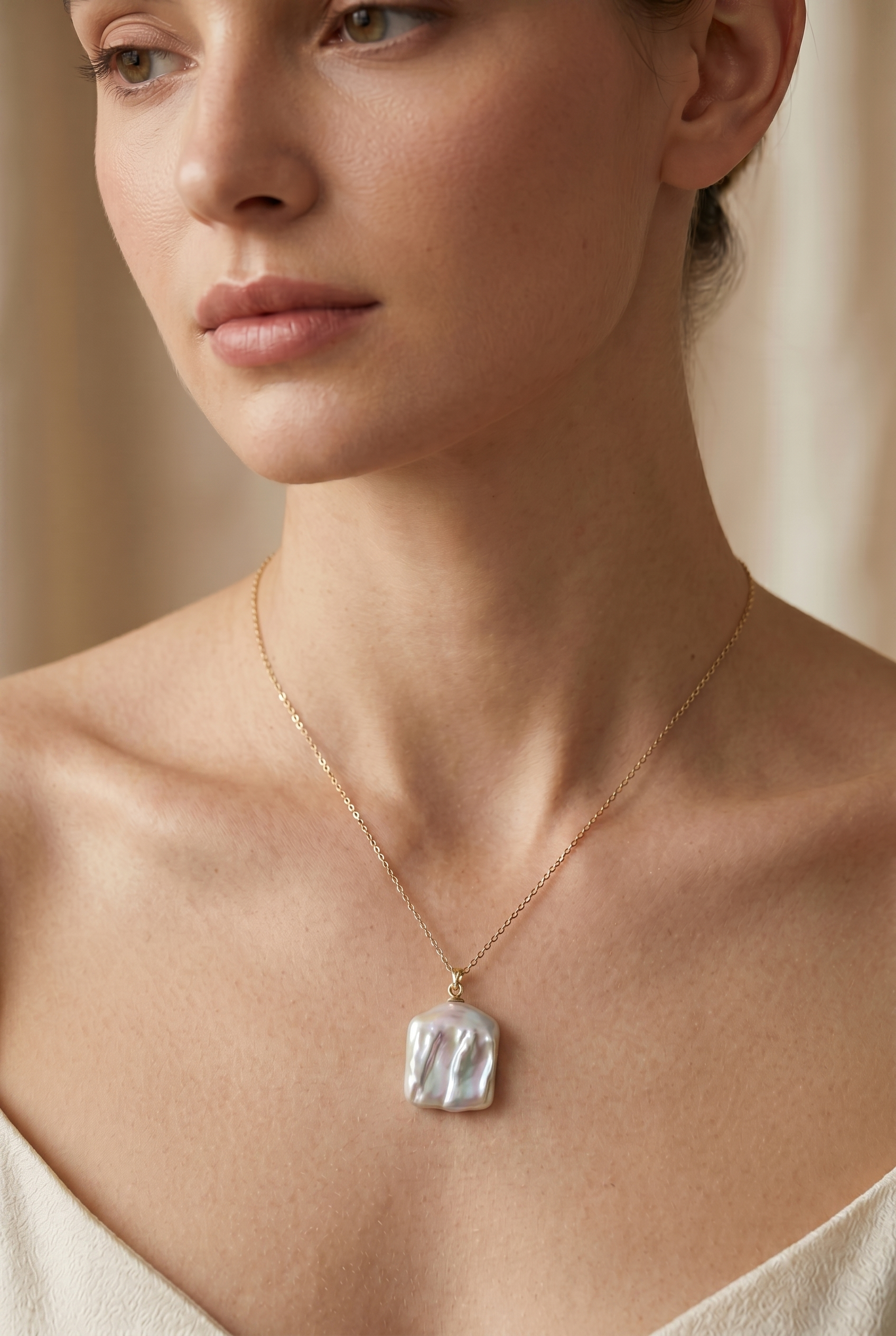 colier perle keshi naturale aur 14k detaliu - marina - royal pearls