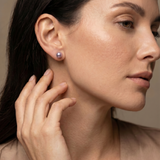 14K gold stud earrings with 5 – 6 mm purple cultured pearls