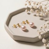 cercei perle naturale roz lacrima 8-9mm tija aur 14k unghi - lady d - royal pearls