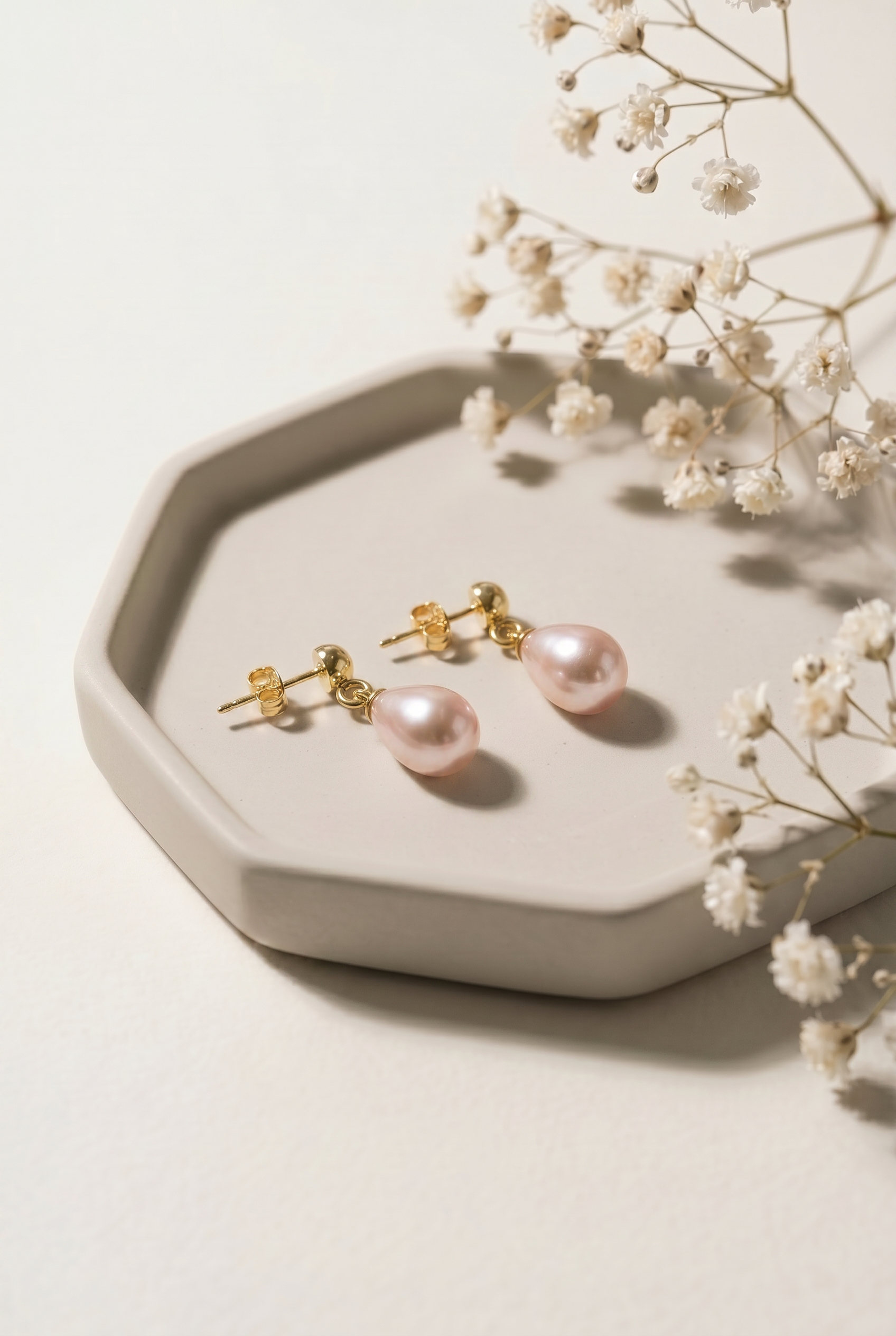 cercei perle naturale roz lacrima 8-9mm tija aur 14k unghi - lady d - royal pearls