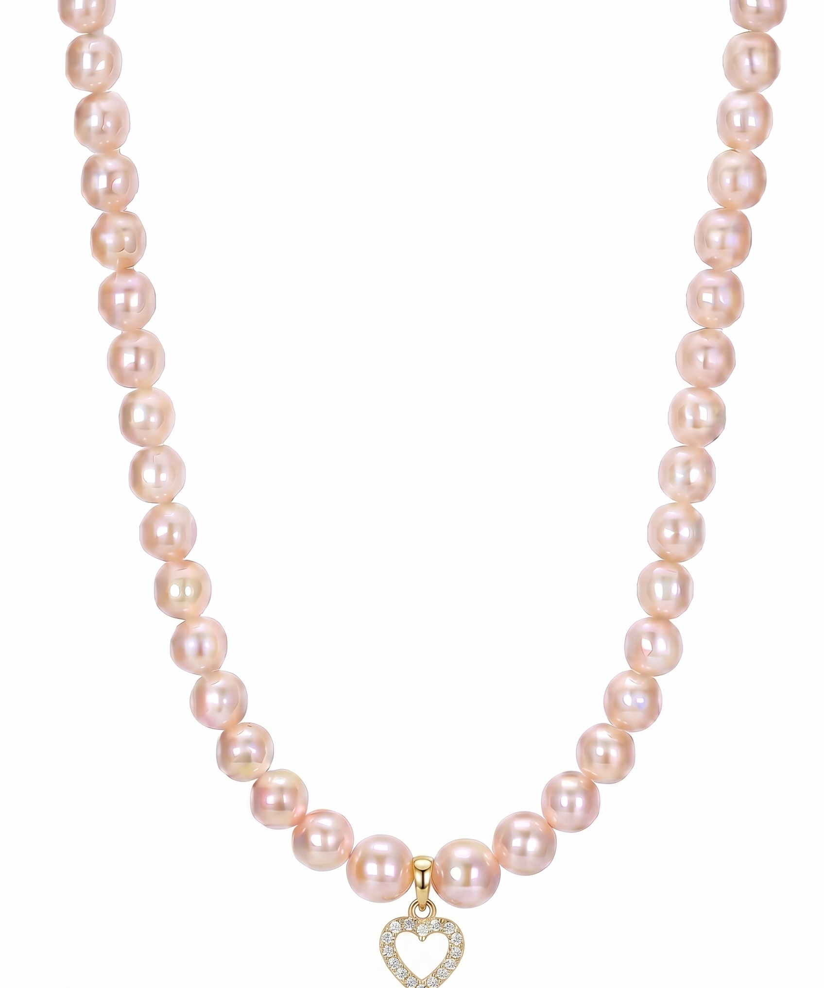 Colier Aur 14K cu Perle Naturale Roz 5-6mm și Pandantiv Inimă — Lumin Heart