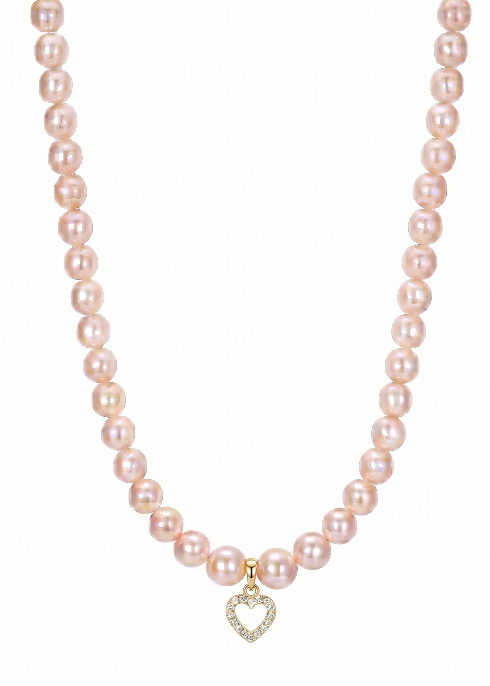 Colier Aur 14K cu Perle Naturale Roz 5-6mm și Pandantiv Inimă — Lumin Heart detaliu - colier perle naturale aur 14K - Royal Pearls