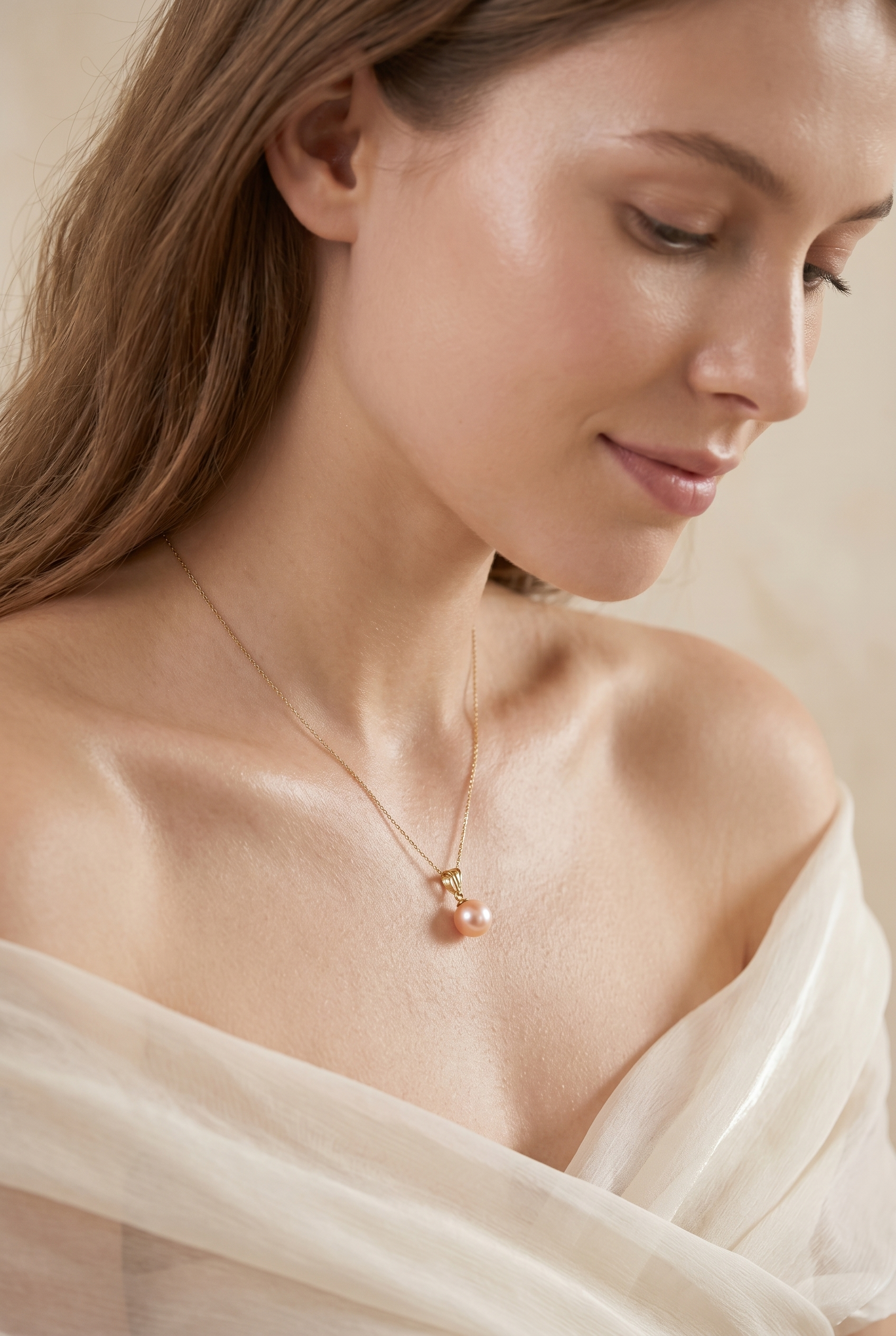 colier perle naturale roz rotunde 7-8mm aur 14k lifestyle - elysia - royal pearls