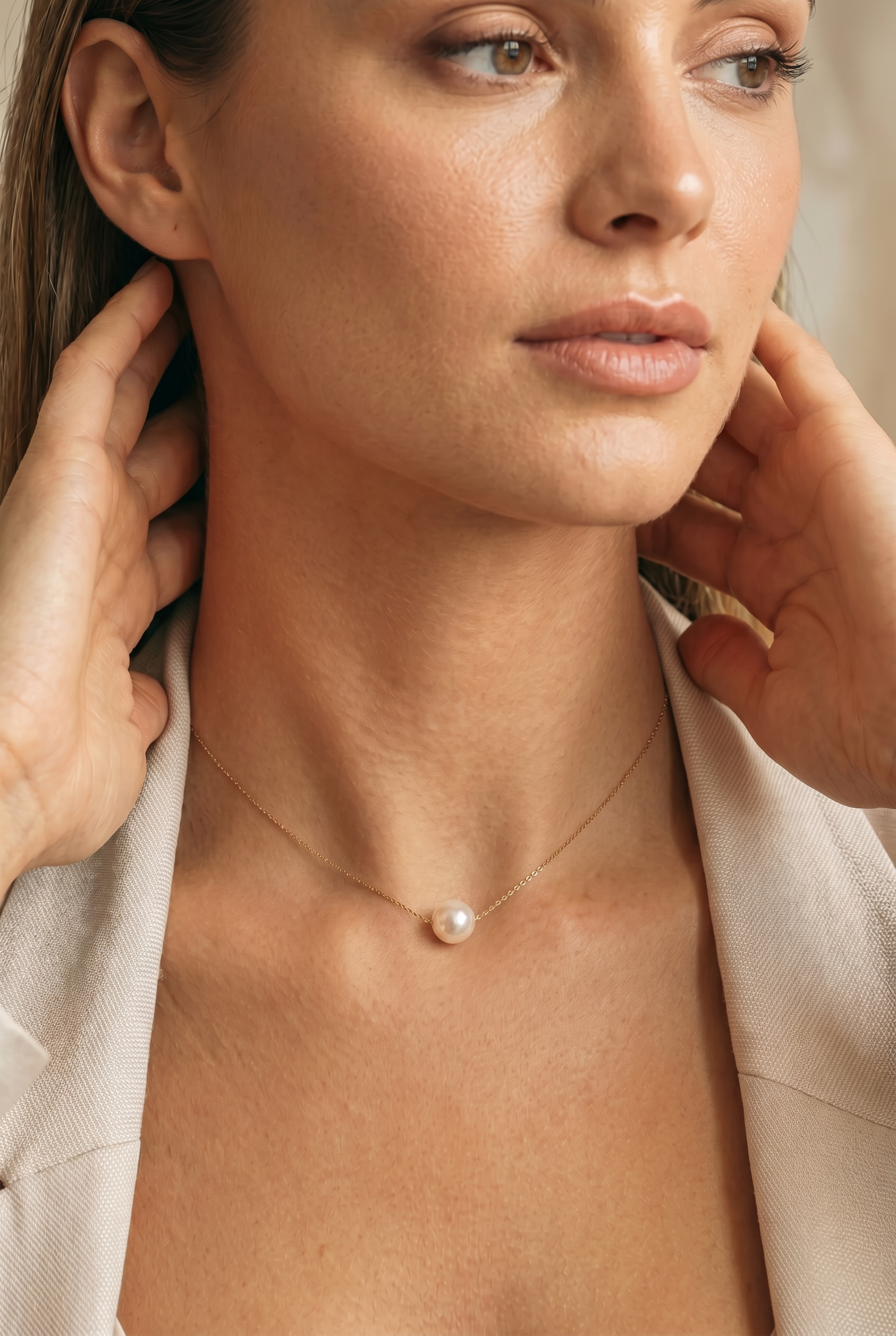 colier perle naturale albe rotunde 7-8mm aur 14k detaliu - marie - royal pearls