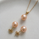 14K gold stud earrings with 7 – 8 mm pink cultured pearls