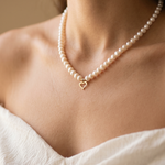 colier perle naturale albe 4-5mm inima aur 14k - amour pearl - royal pearls