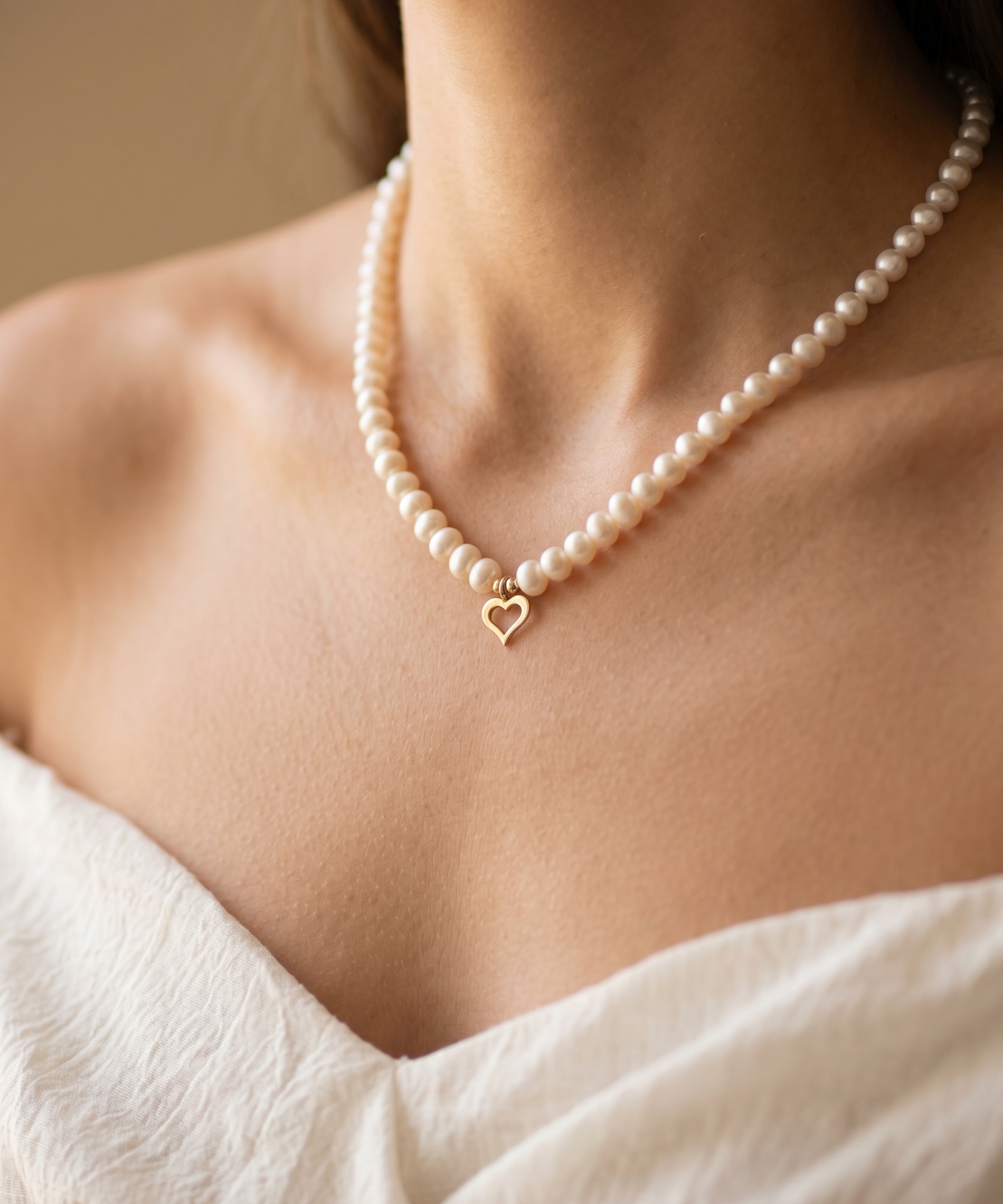 colier perle naturale albe 4-5mm inima aur 14k - amour pearl - royal pearls