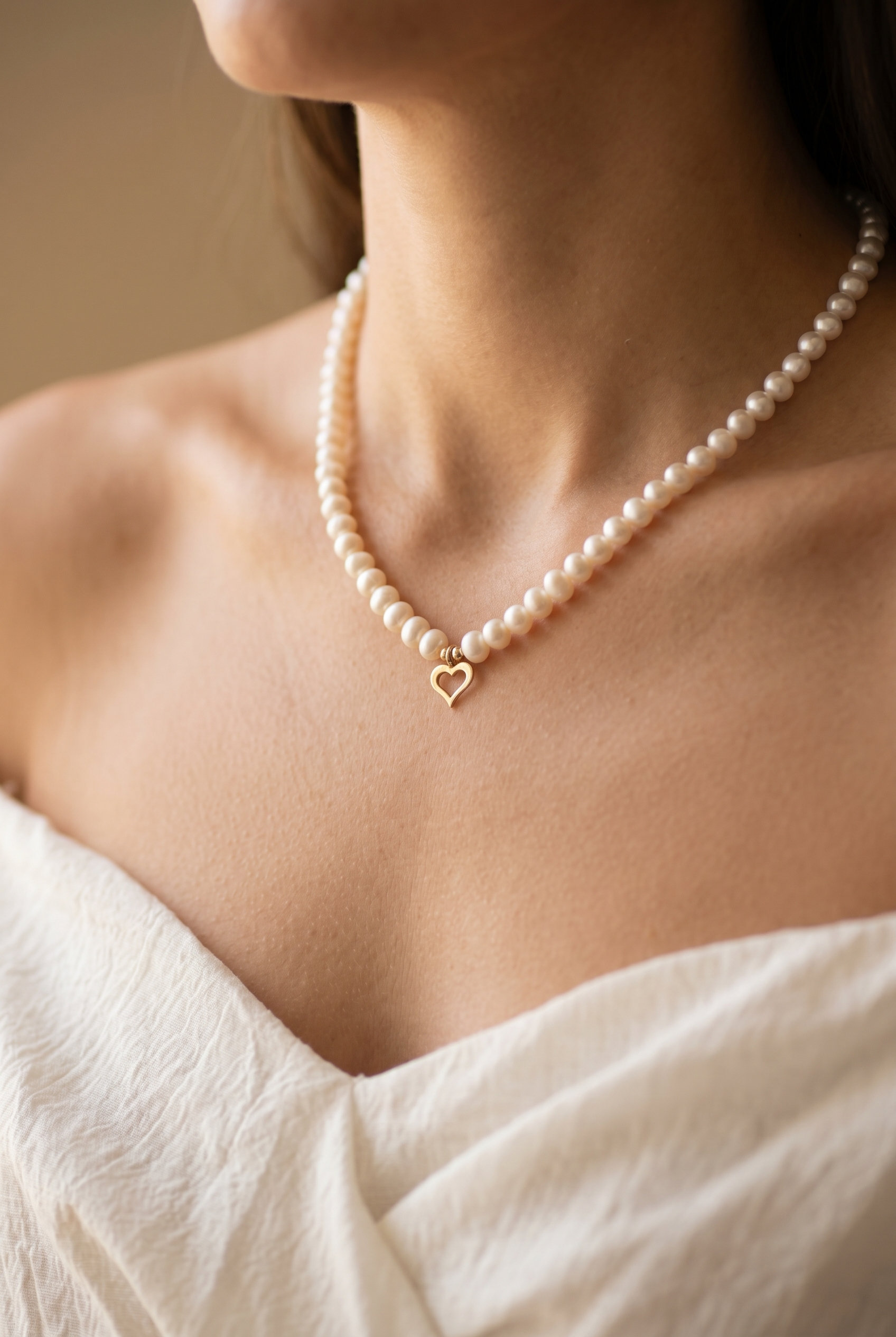 colier perle naturale albe 4-5mm inima aur 14k - amour pearl - royal pearls