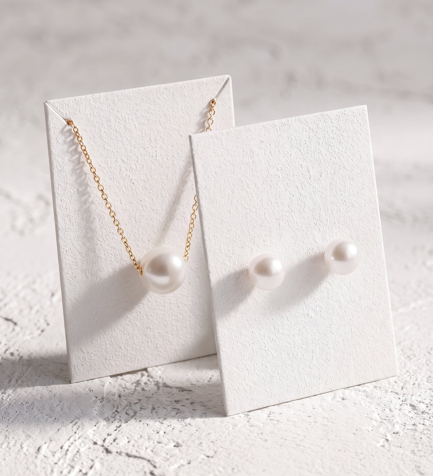 Set Perle Naturale Albe Aur 14K Marie – Perle Rotunde 7–8 mm unghi lateral - set bijuterii perle naturale aur 14K - Royal Pearls