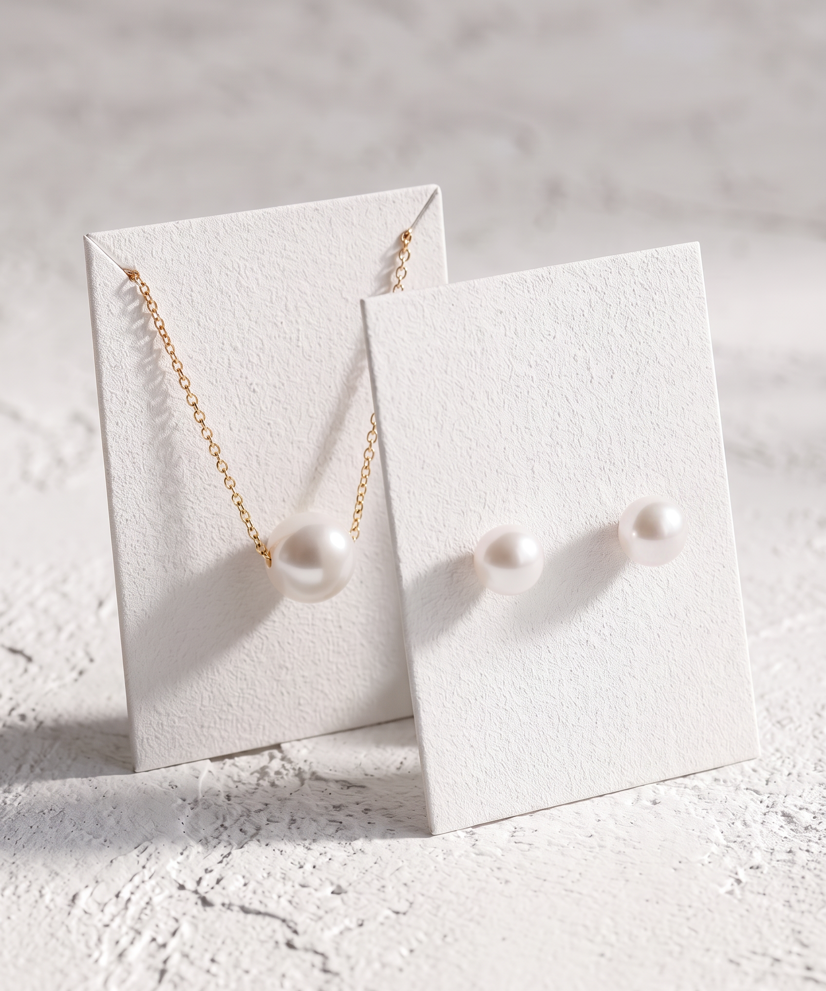 Set Perle Naturale Albe Aur 14K Marie – Perle Rotunde 7–8 mm unghi lateral - set bijuterii perle naturale aur 14K - Royal Pearls