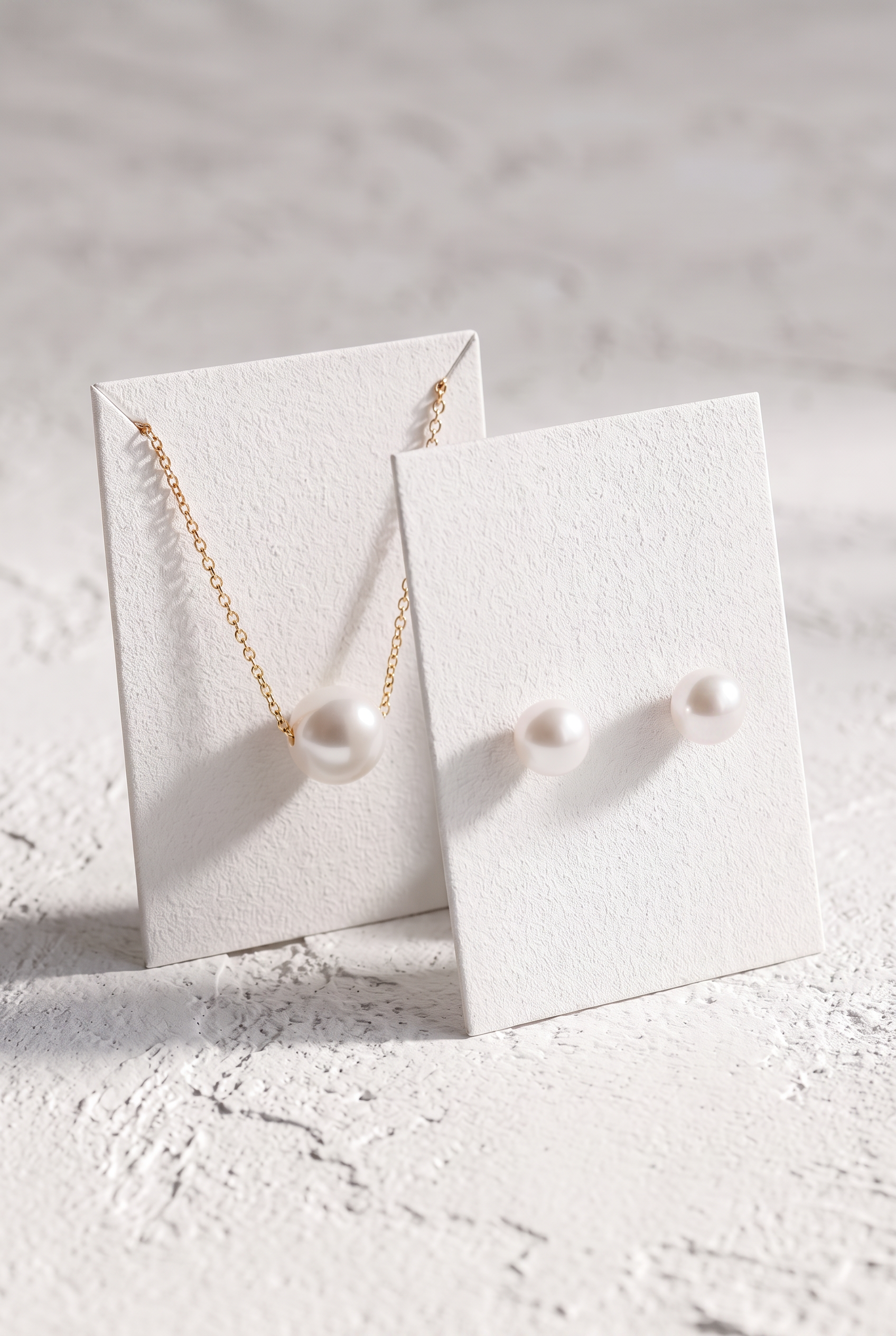 Set Perle Naturale Albe Aur 14K Marie – Perle Rotunde 7–8 mm unghi lateral - set bijuterii perle naturale aur 14K - Royal Pearls