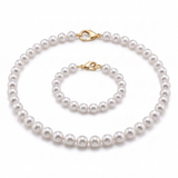 Set Perle Heritage - Colier și Brățară cu Perle Mari Albe 8-9mm si Aur 14K - colier perle naturale aur 14K - Royal Pearls