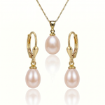 set perle naturale roz lacrima cercei colier aur 14k - catherine - royal pearls