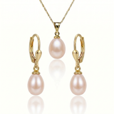 set perle naturale roz lacrima cercei colier aur 14k - catherine - royal pearls