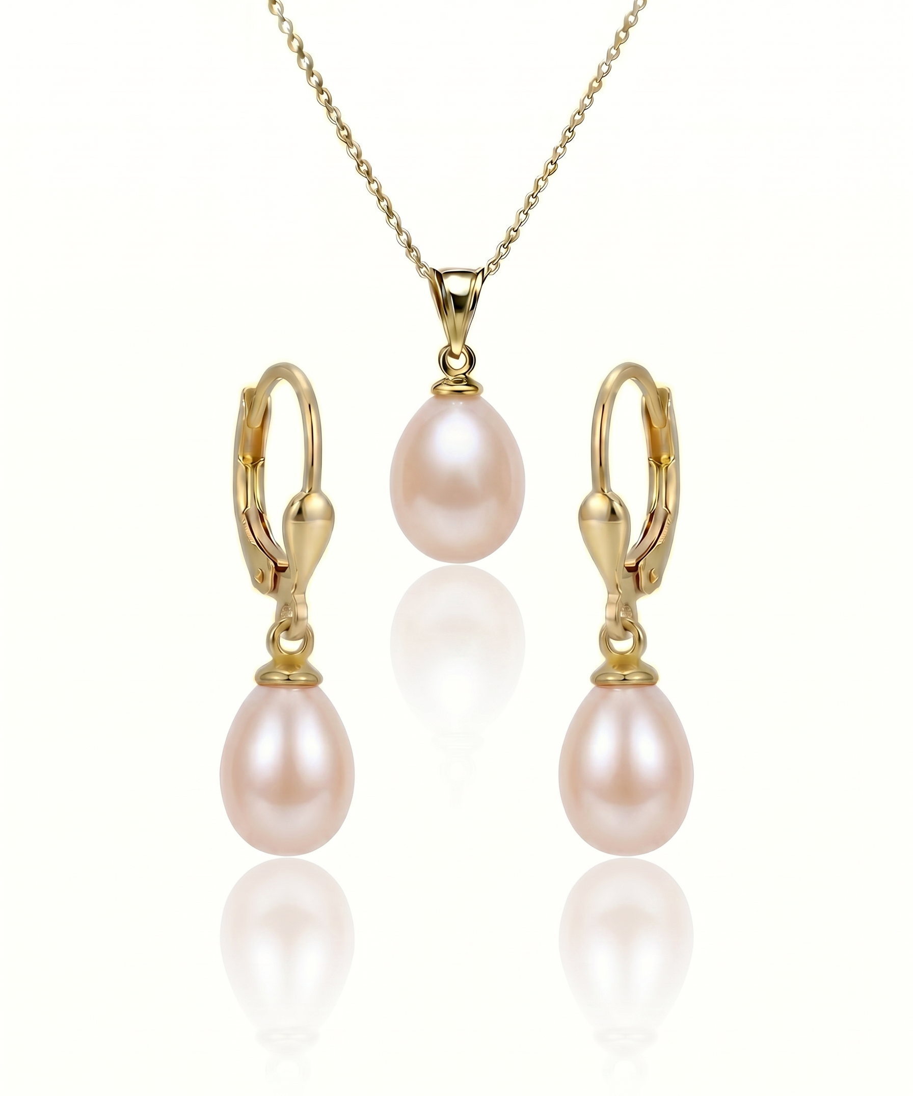 set perle naturale roz lacrima cercei colier aur 14k - catherine - royal pearls